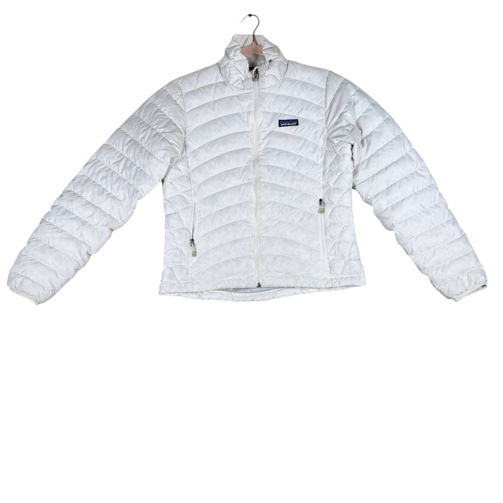 Patagonia Womens Down Sweater Puffer Jacket White Full Zip Goose Down Small FA12